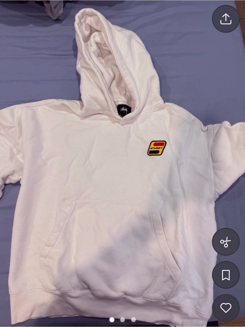 Stussy White Hoodie with Black Logo Tag
